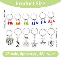 48Pcs 12 Style Natural Labradorite & Cherry Quartz Glass & Aquamarine & Alloy Hair Styling Tools&nbsp;PHAR-FH00003