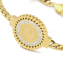 304 Stainless Steel Micro Pave Clear Cubic Zirconia Flat Round Link Bracelets for Women&nbsp;BJEW-Q339-01B