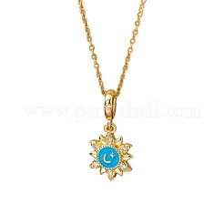 Brass Micro Pave Celar Cubic Zirconia & Enamel Sun Pendant 304 Stainless Steel Cable Chain Necklaces for Women&nbsp;WG112BD-02