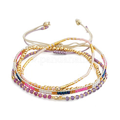 4Pcs 4 Styles Adjustable Glass Seed Beads & Natural Amethyst Beads Braided Bead Bracelets&nbsp;VW6541-1