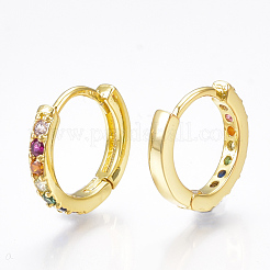 Brass Micro Pave Cubic Zirconia Huggie Hoop Earrings&nbsp;EJEW-S201-40G