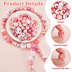 150Pcs 15 Styes Spray Painted Natural Wood European Beads&nbsp;WOOD-PH0003-09