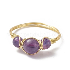 Natural Amethyst Round Braided Beaded Finger Ring&nbsp;RJEW-JR00550-04