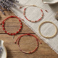 4Pcs 4 Styles Adjustable Natural Mixed Gemstone & Glass Beads Braided Bracelet&nbsp;VI8109-1