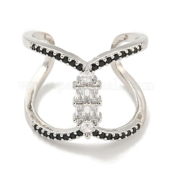 Rack Plating Brass Micro Pave Cubic Zirconia Open Cuff Rings for Women&nbsp;RJEW-F162-07P