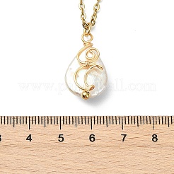 Natural Baroque Keshi Pearl Moon Teardrop Pendant 304 Stainless Steel Satellite Chain Necklaces for Women&nbsp;NJEW-JN06175