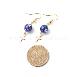 Resin Round Bead with Cross Dangle Earrings&nbsp;EJEW-JE05056