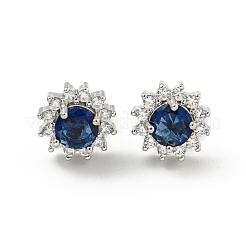 Flower Brass Micro Pave Clear Cubic Zirconia Stud Earrings&nbsp;EJEW-G387-04P