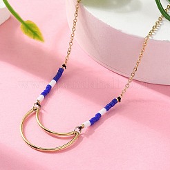304 Stainless Steel & Blue Glass Beads Pendant Necklaces for Women&nbsp;NJEW-A045-26A-G