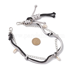 Polyester & Spandex Cord Rope Braided Human & Natural Cowrie Shell Charm Iron Chain Bag Decorative Chains&nbsp;AJEW-BA00173-02