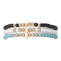 3Pcs 3 Colors Glass Seed Beaded Stretch Bracelet Sets for Women&nbsp;BJEW-JB11373-02