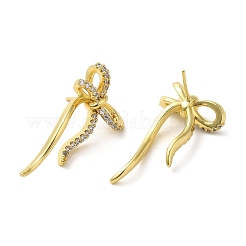 Bowknot Rack Plating Brass Micro Pave Cubic Zirconia Stud Earrings for Women&nbsp;EJEW-O001-02G