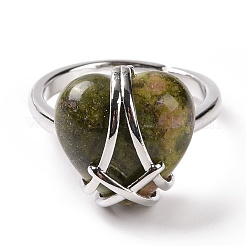 Gemstone Heart Adjustable Ring&nbsp;RJEW-P031-01P