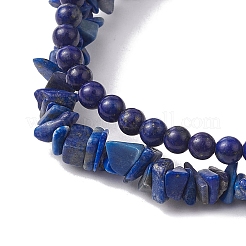 Chip & Round Natural Lapis Lazuli Beaded Stretch Bracelets for Women&nbsp;BJEW-JB10189-07