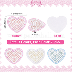 6Pcs 3 Colors Heart Polyester & ABS Imitation Pearl Computerized Embroidery Self Adhesive Patches&nbsp;DIY-PH0032-47