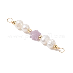 Synthetic Blue Lace Agate & Natural Rhodonite & Rose Quartz & Green Aventurine & Lepidolite/Purple Mica Stone Star with Natural Cultured Freshwater Pearl Connector Charms&nbsp;PALLOY-JF04719