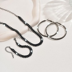 Alloy with Jet Rhinestone Chain Necklace & Hoop Earring & Bracelet&nbsp;FS-WG9D127-01