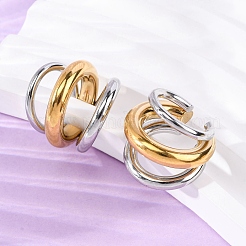 Triple C-Shaped 304 Stainless Steel Two Tone Cuff Earrings&nbsp;EJEW-A131-04A-GP