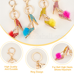 4Pcs 4 Colors Fur Ball High Heels Shoes Rhinestones Pendant Keychain&nbsp;KEYC-GA0001-28