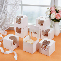 Cube Paper Cupcake Storage Boxes with Visible Window&nbsp;LS-BAKE-WH0002-002B