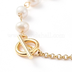 Natural Pearl Beaded Link Bracelet with 304 Stainless Steel Rolo Chains for Women&nbsp;BJEW-JB08776-01