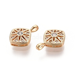 Rhombus Brass Micro Pave Clear Cubic Zirconia Pendants&nbsp;KK-G436-16G