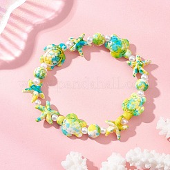 Dyed Synthetic Turquoise & Imitated Pearl Acrylic Beads Stretch Bracelets for Women&nbsp;BJEW-JB14047