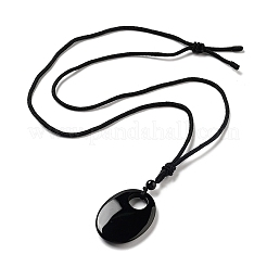 Natural Obsidian Pendant Necklace with Nylon Cord for Women&nbsp;NJEW-L464-B10
