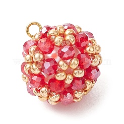 Electroplate Glass & Round Rocailles & Glass Pearl Beaded Pendants&nbsp;PALLOY-MZ00879-01