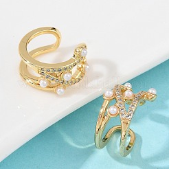 C-Shaped Brass Micro Pave Clear Cubic Zirconia Cuff Earrings&nbsp;EJEW-Z111-04G-04