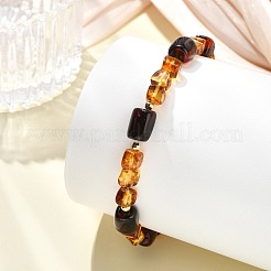 Natural Amber & Brass Beaded Stretch Bracelets for Women Men&nbsp;BJEW-JB13720