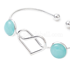 Natural Mixed Gematone Flat Round with Heart Open Cuff Bangle&nbsp;BJEW-JB09339