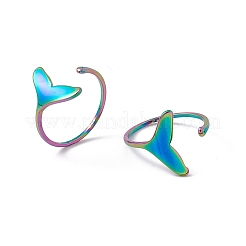 Ion Plating(IP) 201 Stainless Steel Whale Tail Shape Open Cuff Ring for Women&nbsp;RJEW-C045-09M