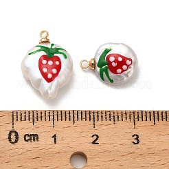 Natural Cultured Freshwater Keshi Pearl Red Enamel Pendants&nbsp;PEAR-A007-01G