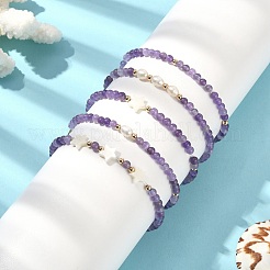 5Pcs 5 Style Natural Amethyst & Pearl & Shell Star Beaded Stretch Bracelets Set&nbsp;BJEW-JB09495-04