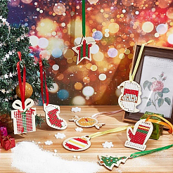 1 Bag Christmas Theme Wood Cross Stitch Kits&nbsp;WOOD-SC0002-24