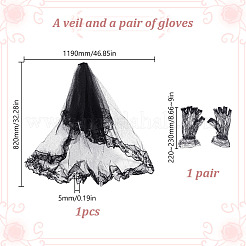 Polyester Mesh Bridal Veils & Lace Gloves Set&nbsp;AJEW-HY0001-98