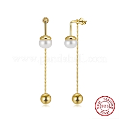 925 Sterling Silver Round Tassel Stud Earrings&nbsp;EJEW-D326-03G