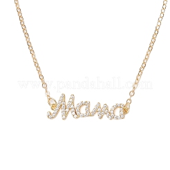Word Mama Brass Micro Pave Clear Cubic Zirconia Pendant Cable Chain Necklaces for Women&nbsp;NJEW-TA00193