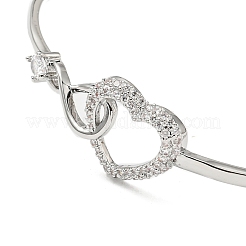 Infinity Heart Brass with Clear Cubic Zirconia Cuff Bangle with Safety Chains&nbsp;BJEW-L683-02P