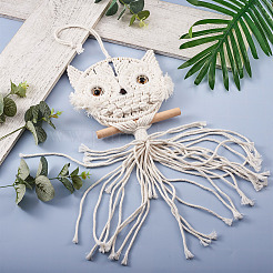 Owl Cotton Rope & Wood Beads Wind Chime Pendant&nbsp;HJEW-CF0001-05
