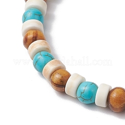 Synthetic Turquoise & Round Wood Beads Stretch Bracelets for Men Women&nbsp;BJEW-JM11833-01
