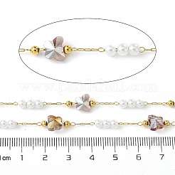 10M Ion Plating(IP) 304 Stainless Steel & ABS Plastic Pearl Bead & Butterfly Glass Link Chains&nbsp;CHS-G035-04G-03