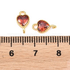 Brass Pave Cubic Zirconia Heart Links Connector Charms&nbsp;KK-K340-49G-07