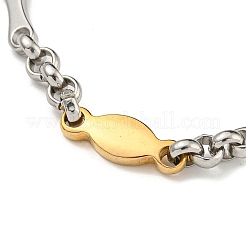 Ion Plating(IP) Two Tone 201 Stainless Steel Oval & Bar Link Chain Bracelet&nbsp;BJEW-B078-25GP