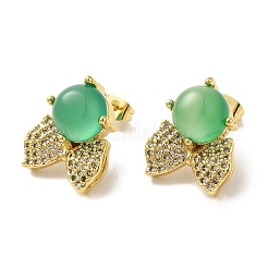 Bowknot Natural Agate Clear Cubic Zirconia Studs Earrings&nbsp;EJEW-K289-04G