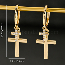 Brass Clear Cubic Zirconia Cross Hoop Earrings&nbsp;YT3071