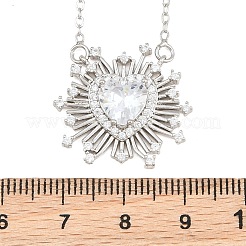 Brass Pave Clear Cubic Zirconia and Glass Heart Pendant Necklaces&nbsp;KK-CBA4547-11P