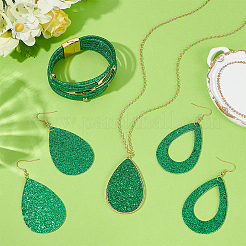 Imitation Leather Teardrop Pendant Necklace & Dangle Earrings & Multi-Strand Bracelet&nbsp;SJEW-UN0001-18B