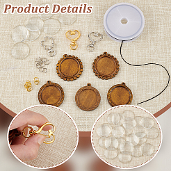 DIY Blank Dome Wood Flat Round Pendant Keychain Kits&nbsp;DIY-GA0007-43